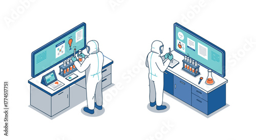 Scientists conducting research in modern laboratory setting with protective gear