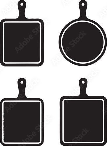 Cutting Board Icons Set – Black Silhouette Kitchen Boards for Cooking and Food Preparation Design 