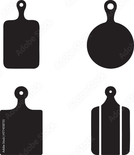 Cutting Board Icons Set – Black Silhouette Kitchen Boards for Cooking and Food Preparation Design 