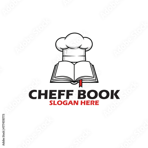 "Chef Book Logo Template – Open Cookbook with Chef Hat for Culinary Education, Recipe Blogs, and Food Branding Projects in Modern Black and Red Design"