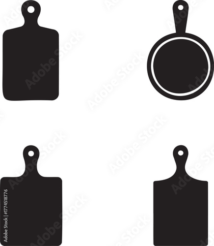 Cutting Board Icons Set – Black Silhouette Kitchen Boards for Cooking and Food Preparation Design 