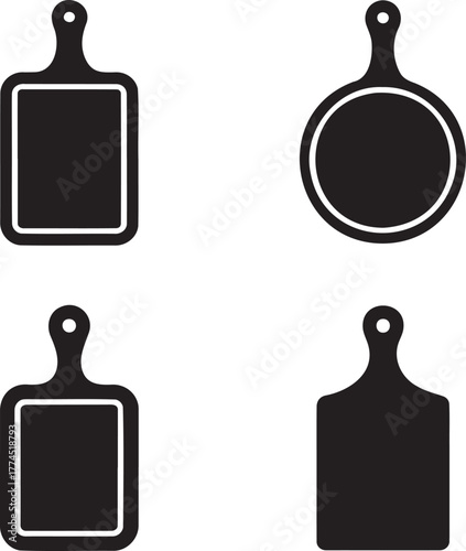 Cutting Board Icons Set – Black Silhouette Kitchen Boards for Cooking and Food Preparation Design 