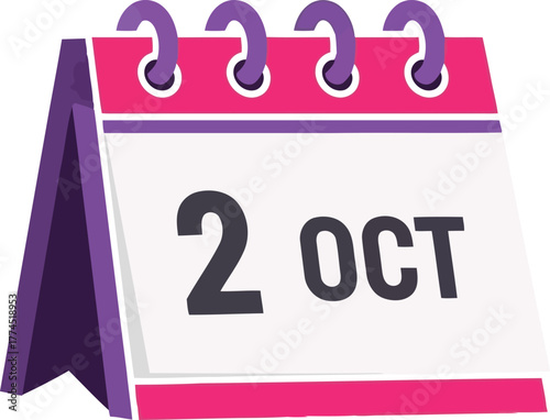 Desktop calendar page showing october 2nd reminder important date planning event notification vector