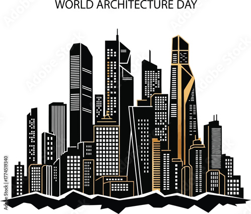 Modern city skyline architecture day celebration highrise buildings urban landscape art illustration vector