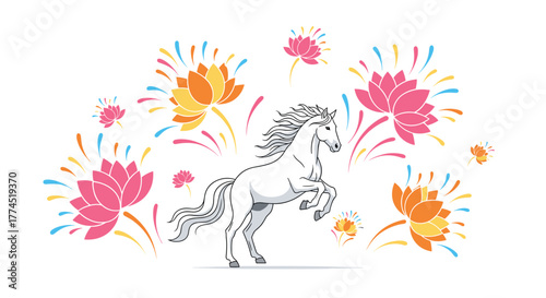 Majestic Horse Rearing Up in a Dynamic Pose, Generative AI.