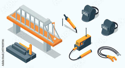 Isometric welding equipment and construction elements for industry design