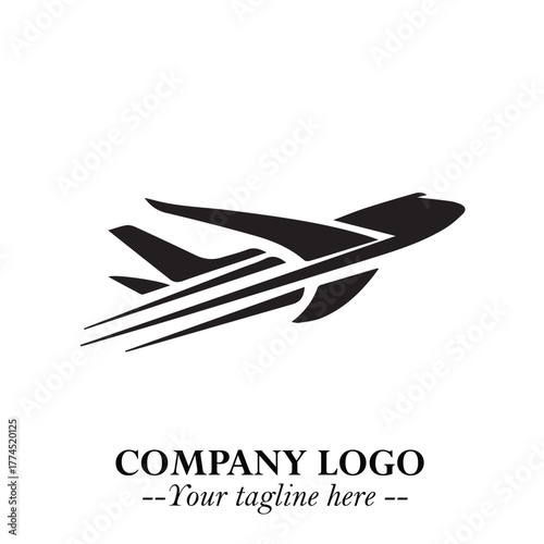 Plane Flying Fast Logo Symbol in Black on the White Background with Dynamic Aviation Design