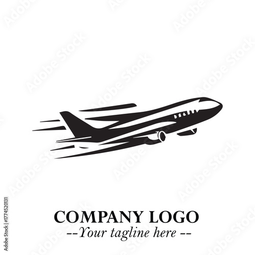 Plane Flying Fast Logo Symbol in Black on the White Background with Dynamic Aviation Design