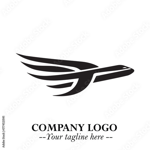 Plane Flying Fast Logo Symbol in Black on the White Background with Dynamic Aviation Design