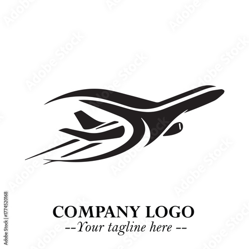 Plane Flying Fast Logo Symbol in Black on the White Background with Dynamic Aviation Design