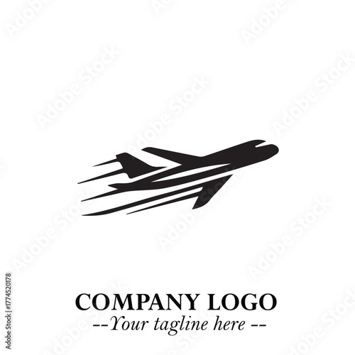 Plane Flying Fast Logo Symbol in Black on the White Background with Dynamic Aviation Design