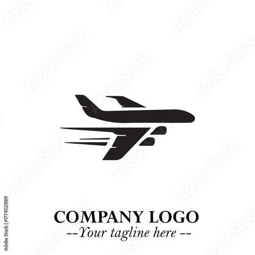 Plane Flying Fast Logo Symbol in Black on the White Background with Dynamic Aviation Design