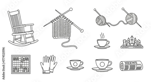 senior lifestyle rocking chair knitting and chess set providing a comforting scene for retirement planning and leisurely activities at home