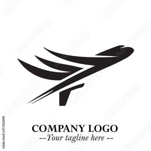 Plane Flying Fast Logo Symbol in Black on the White Background with Dynamic Aviation Design