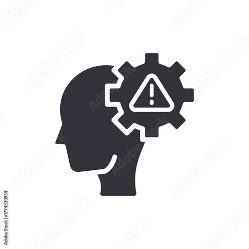 Human Head With Gear And Exclamation Attention Icon