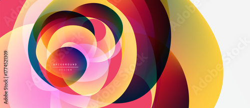 Abstract colorful swirls create dynamic visual effect. Layers overlap, forming gradient patterns. Modern design element for backgrounds.