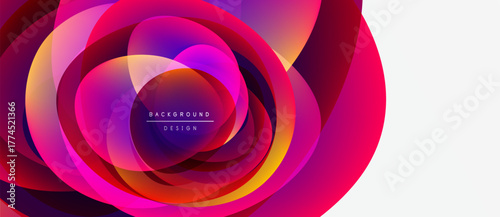 Abstract floral design. Vibrant overlapping circles create dynamic pink, purple, blue gradients. Modern background element for projects.