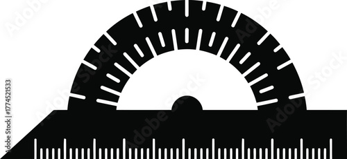 Geometric protractor tool silhouette for measuring angles precision education and engineering concepts vector