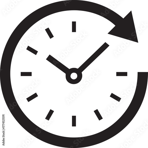 Clock icon with arrow isolated on white background