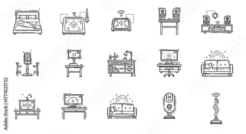 smart home devices wirelessly connecting modern furniture in a home creating a connected living experience for tech blogs about interior design  automation