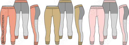 Fashion Design Mockups of Modern Women's Jogging Pants, Demonstrating Color Block Designs