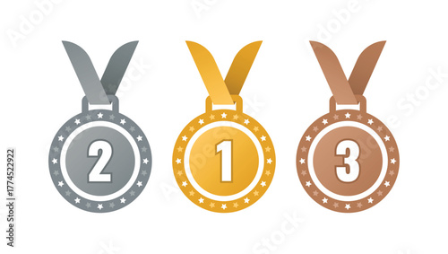 first, second, third medal symbols. gold, silver, bronze medal symbols
