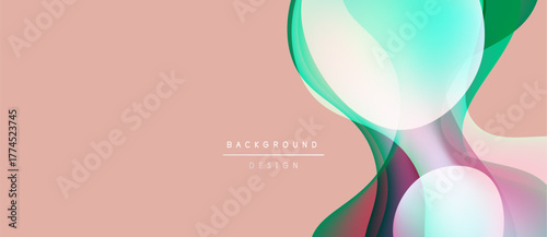 Abstract flowing shapes, pastel colors, peach background. Modern design elements create dynamic visual texture. Simple, clean aesthetic.