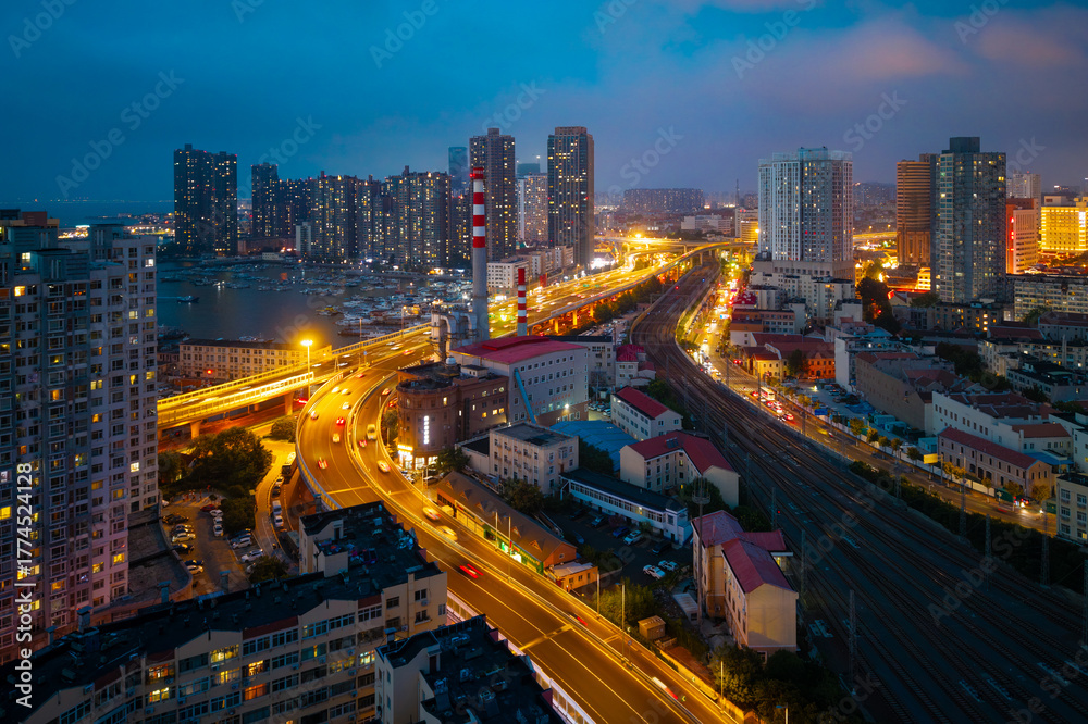 Fototapeta premium Urban Environment of Jiaoning Elevated Road, Qingdao, China