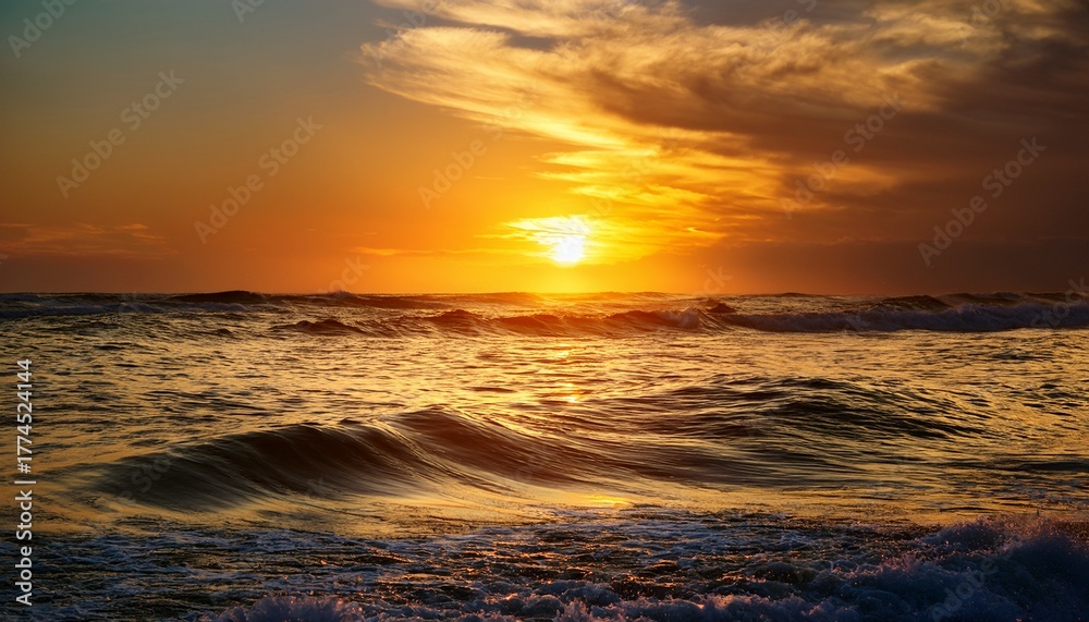 Obraz premium Golden Sunset Over The Ocean Waves