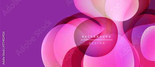 Abstract floral design. Overlapping circles create soft gradients, purple background enhances visual depth. Modern, elegant composition.