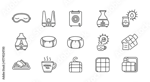 wellness accessories set for relaxation and mindfulness aromatherapy diffuser eye mask herbal tea ideal for spa meditation stress relief home decor.