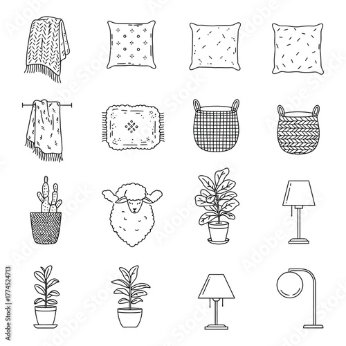 home decor items an assortment of cozy living room essentials arranged for a lifestyle blog promoting comfort and stylish interior design ideas.