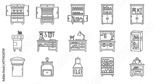 workshop furniture featuring cabinets tables and storage perfect for showcasing shop organization ideal for diy enthusiasts and crafting spaces.