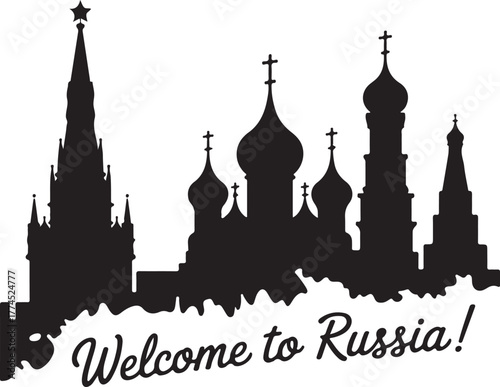 Landmark Russia Silhouette. Moscow Kremlin Buildings Scenery Skyline View