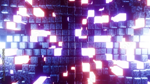 Wallpaper Mural Blue with neon cubes wall VJ loop background animation Torontodigital.ca