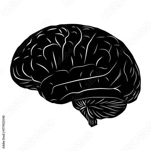 Black human brain-Flat Vector concept of mind and Science illustration