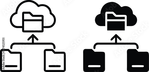 Cloud File Synchronization Icon – Data Upload and Folder Storage Symbol or Vector Silhouette..eps