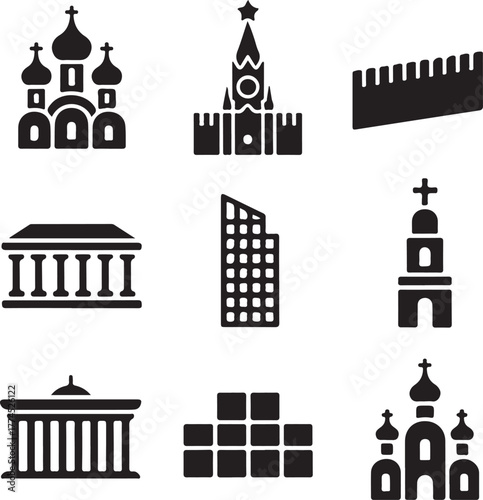 Moscow Cityscape Silhouette Illustration with Famous Buildings and Landmarks