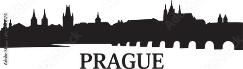 Prague Cityscape Silhouette Illustration with Famous Landmarks Black on Clear