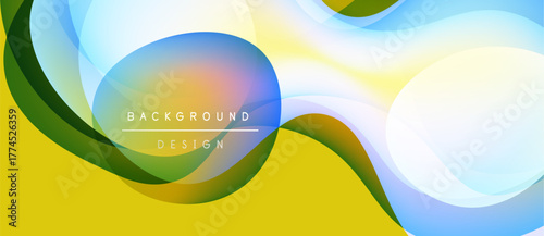 Abstract colorful waves, fluid shapes, yellow backdrop. Modern design elements create dynamic visual experience. Text reads background design.