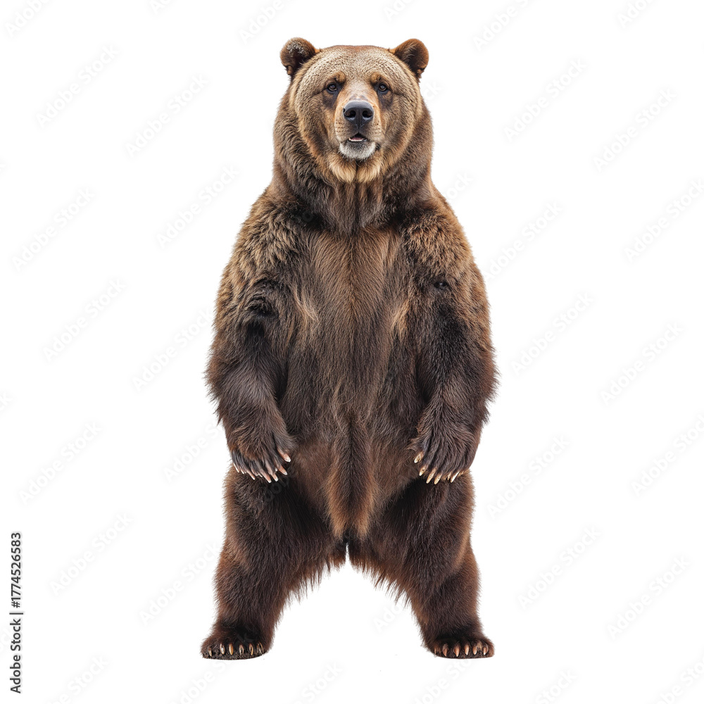 Obraz premium Captivating Portrait of a Majestic Grizzly Bear Standing Tall and Proud Against a Neutral Scene