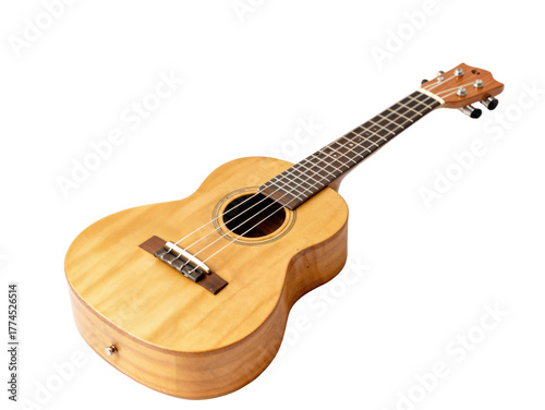 Elegant close up featuring the exquisite details of a ukulele against a simple setting