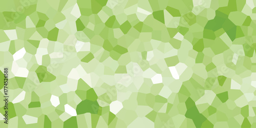 Geometric mosaic pattern in various shades of green and white creating a vibrant and organic texture for modern design and backgrounds