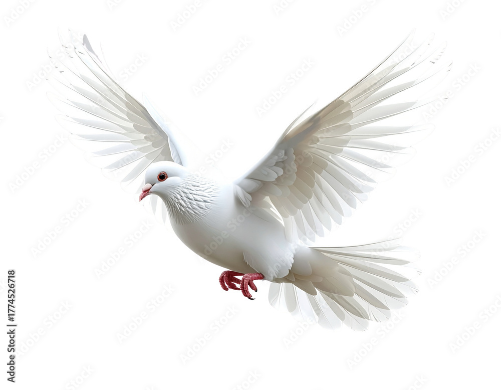 Obraz premium White Dove in Flight with Open Wings, Symbol of Peace, Generative AI, Isolated on Transparent Background