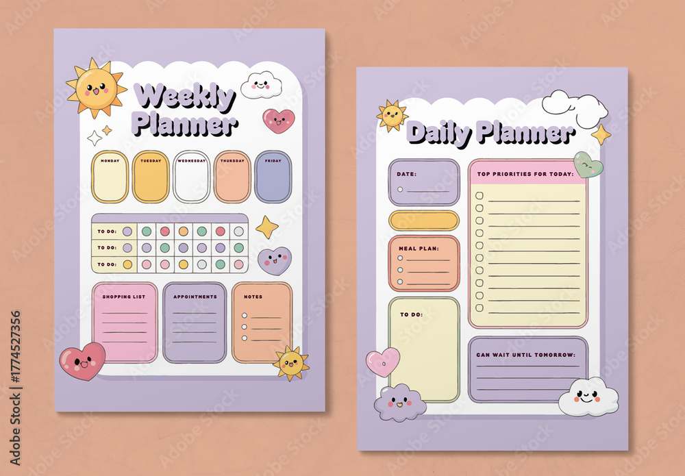Cute Daily and Weekly Planner Template Stock Template | Adobe Stock