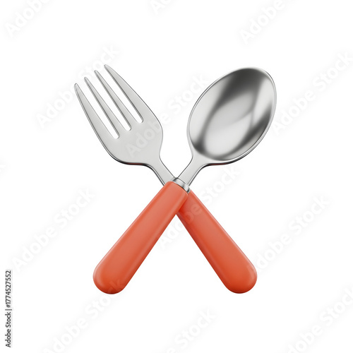 3d icon of fork and spoon crossed isolated on transparent background, a symbol of food and dining