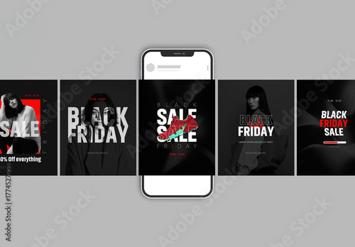 Black Friday Social Media Post Set with Red Accents