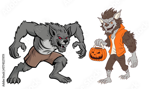 Cartoon Werewolf Monster Halloween Character Illustration | Scary Wolf Creature Art