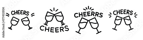 Cheers text clinking glasses vector illustration eps icon