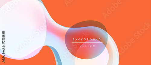 Abstract fluid shapes overlap, creating soft gradients. Orange background complements pastel colors. Design feels modern, dynamic.